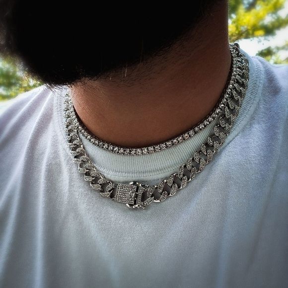 Iced out Hip Hop Bling Bling Chain Set - Picture 1 of 3